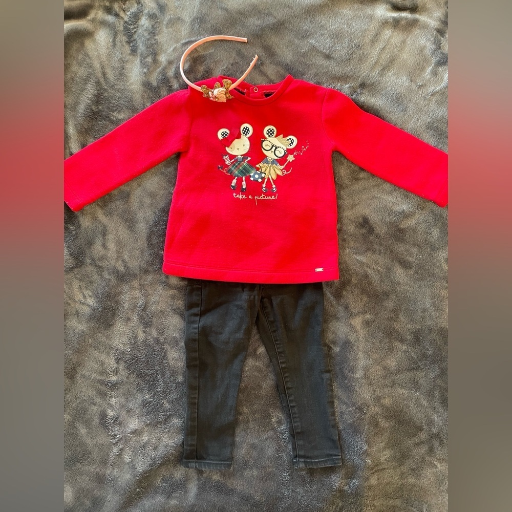 Bundle of 3: Mayoral sweater + cat & jack black jeans + NWOT headband size 2T